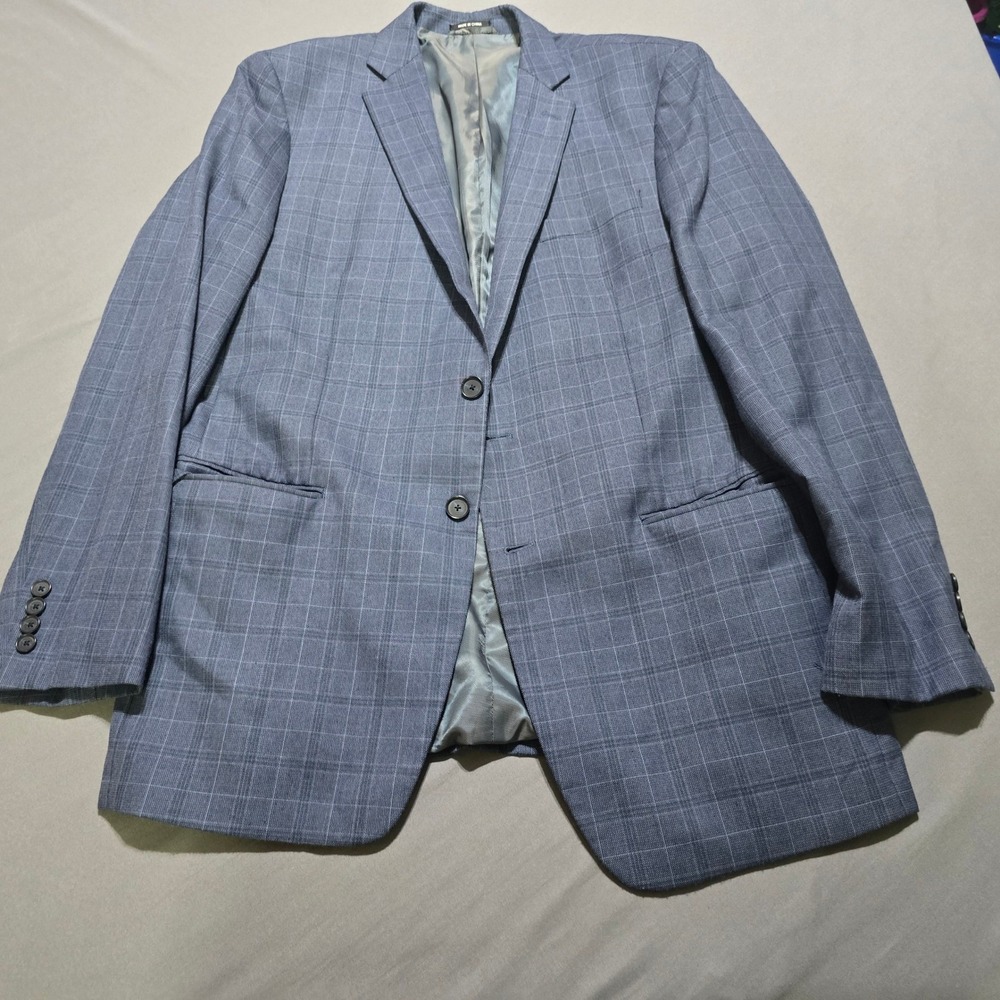 Claiborne Suit Jacket Mens 42L Blue Plaid Two Button Long Blazer Coat